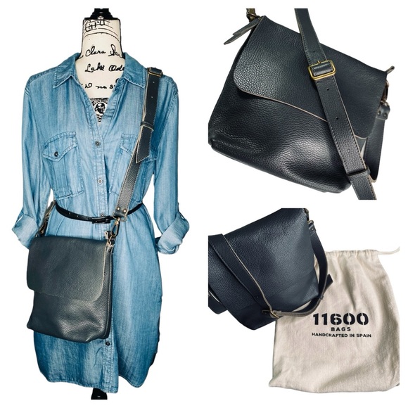 Eleven600 Genuine Leather Crossbody Handbag Zip Closure 9”H 9.8”W 3”D NWOT - Picture 1 of 15